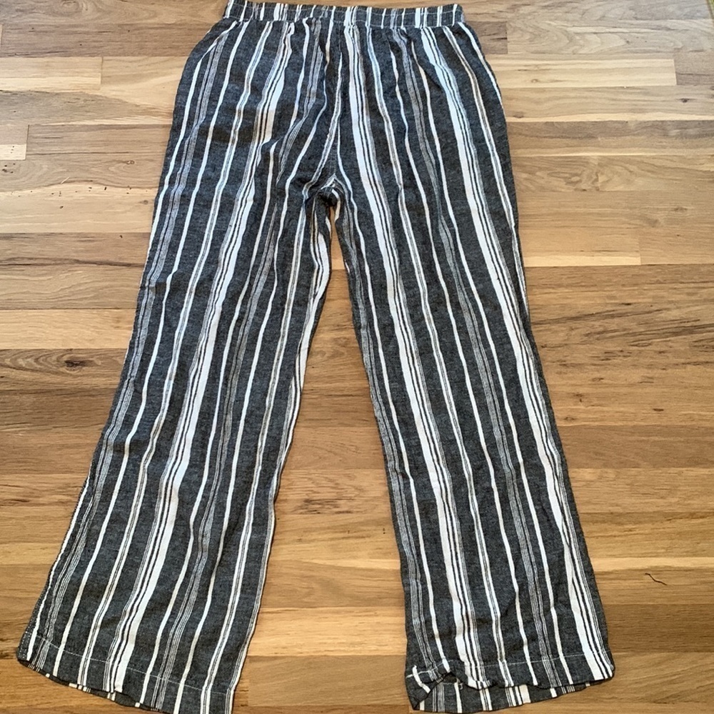 Briggs Linen Blend Elastic Waist Wide Leg Stripped Pants Blue & White Women’s L - Picture 15 of 16